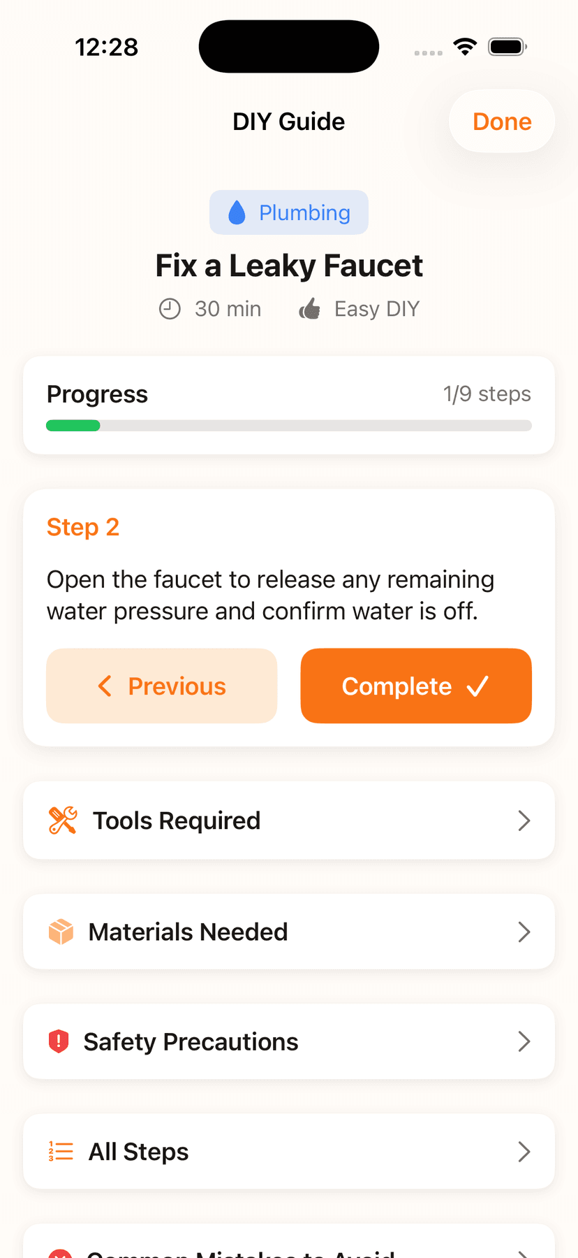 HomeFixAI step-by-step DIY repair guide for fixing plumbing issues