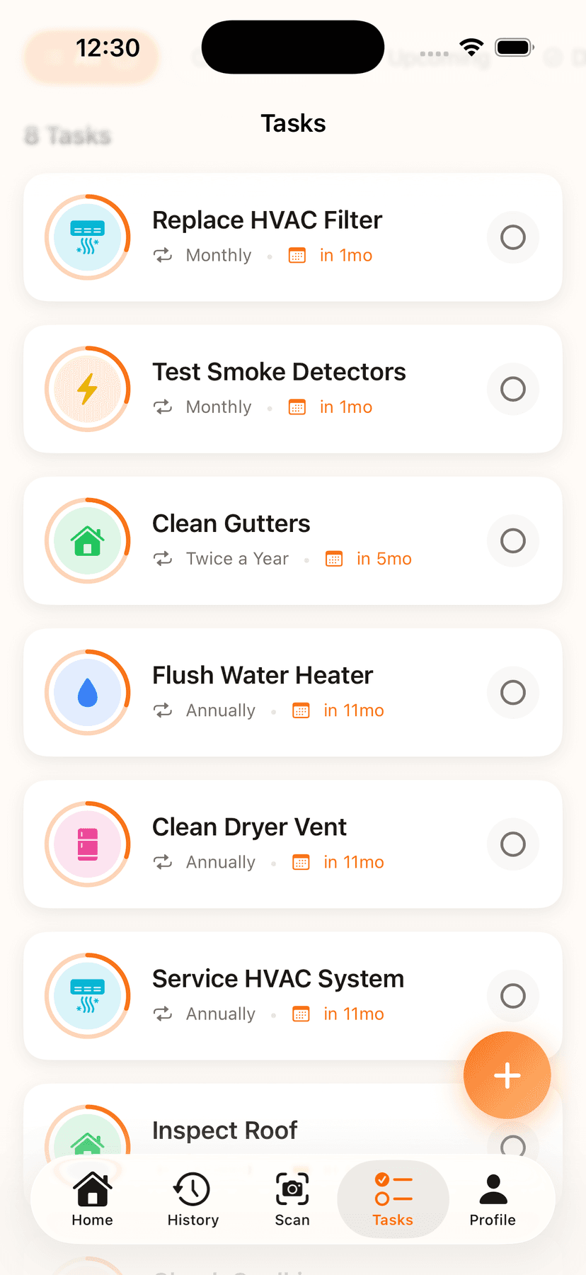 HomeFixAI home maintenance tasks calendar with scheduled reminders
